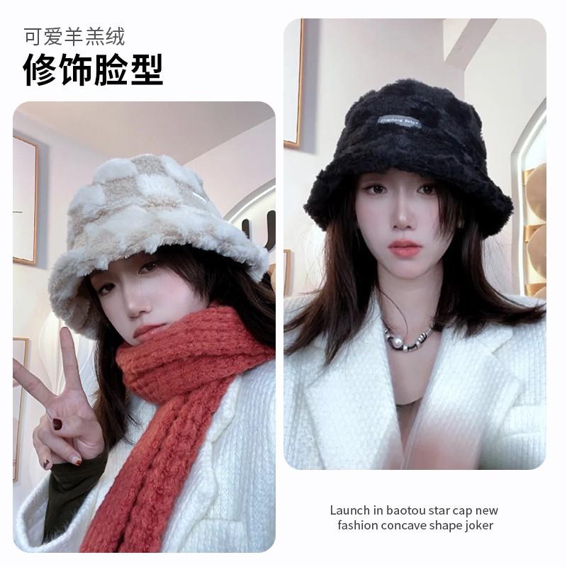 Women's Fashion Cap Autumn and Winter Thicken Warm Hat Korean Style Cold Proof Windproof Sherpa Bucket Hat