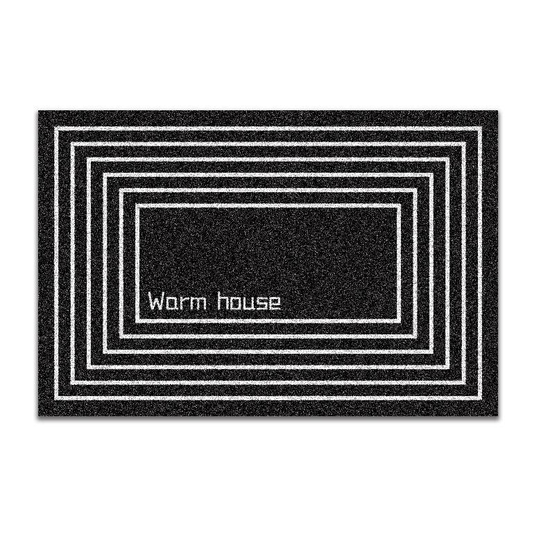 Black Line Flower Tile Doormat - Indoor/Outdoor Entryway Scraper Mat