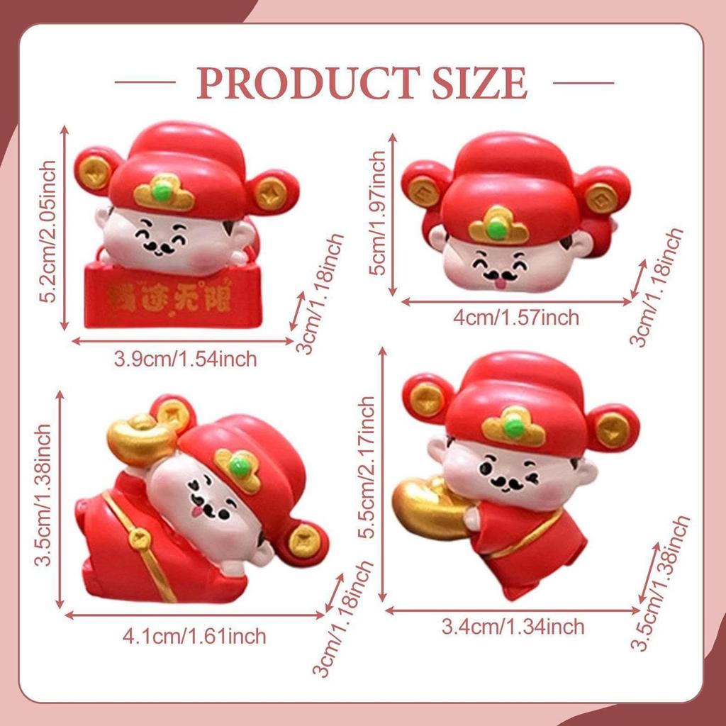 Dashboard Decor 4-Piece God Of Wealth Figurine Computer Decorations For Office Computer Room Laptop Bedroom Home TV Men Work