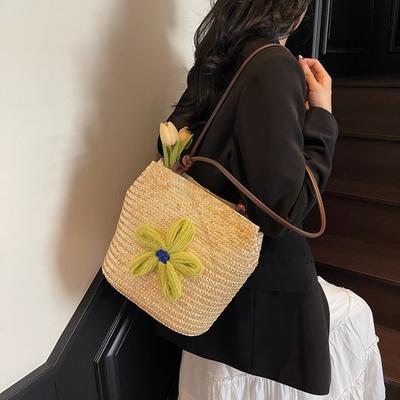 Large-capacity Fashionable Beach Bag Vegetable Basket Bag Versatile Flower Weaving