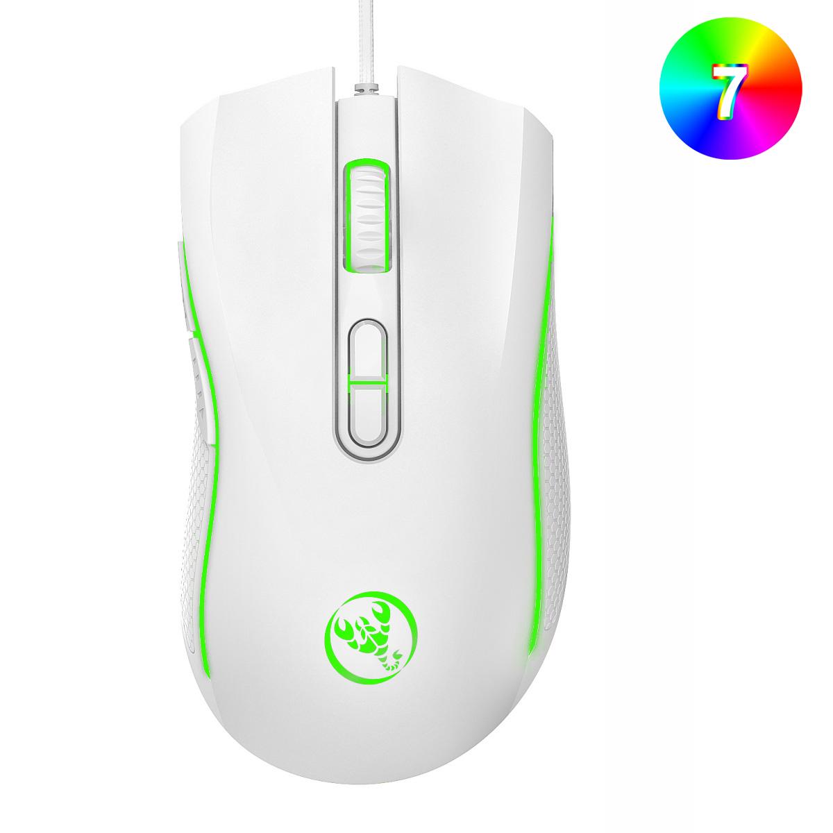 

HXSJ A869 USB Wired Gaming Mouse 3200DPI Colorful Light Computer Laptop Mice White