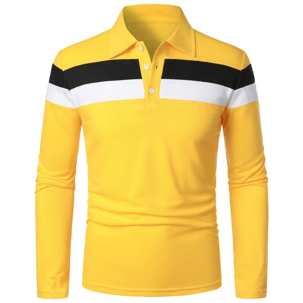 Moda Uomo Taglie Forti Primavera e Autunno Top a Righe Color-Block Camicia a Maniche Lunghe con Bottoni e Collo a Revers