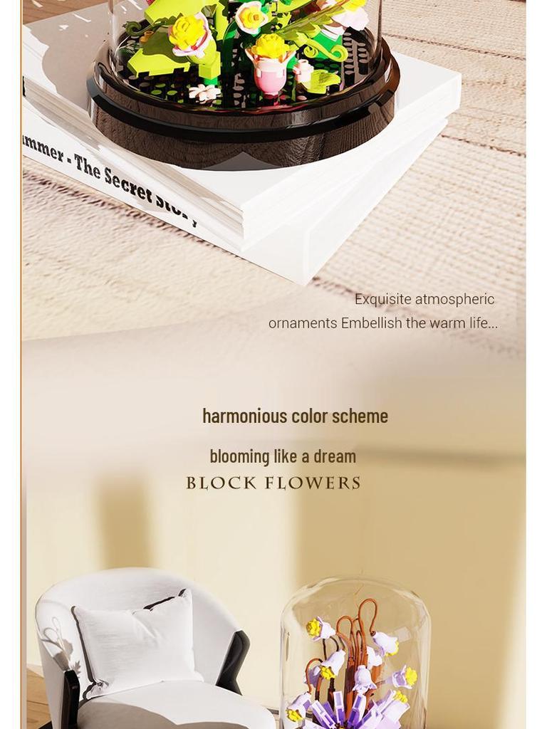 Preserved Flower with Cover Micro Particle Building Blocks - Desk Ornament Gift for Children's Day