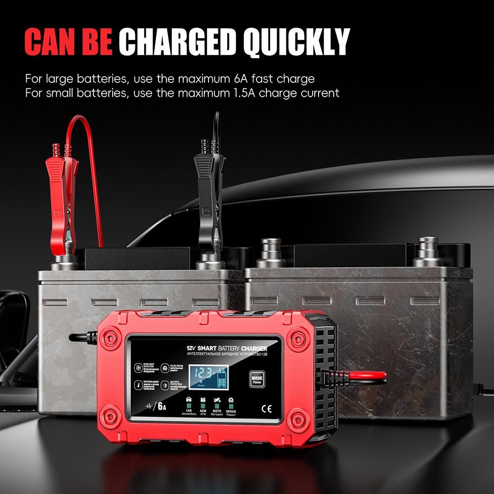 Intelligent Pulse Repair Multifunctional 12V 6A Portable Lead-Acid Smart Battery Charger Maintenance 2025 New Car Motorcycle SUV Battery Charging