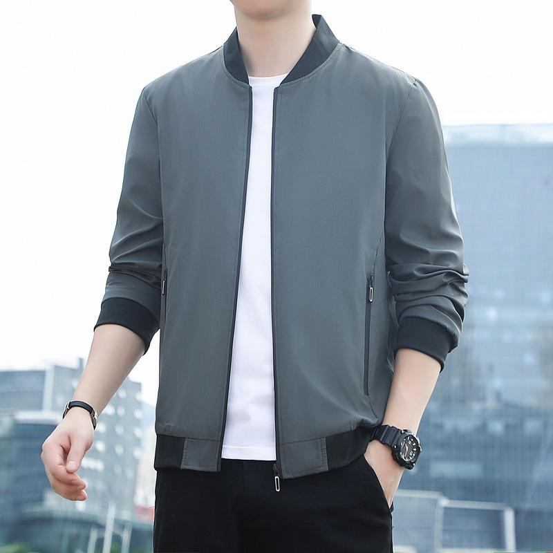 Mens Spring Autumn New Fashion Business Casual Minimalist Versatile Jacket With Zipper Pockets Loose Bomber Outerwear Premium