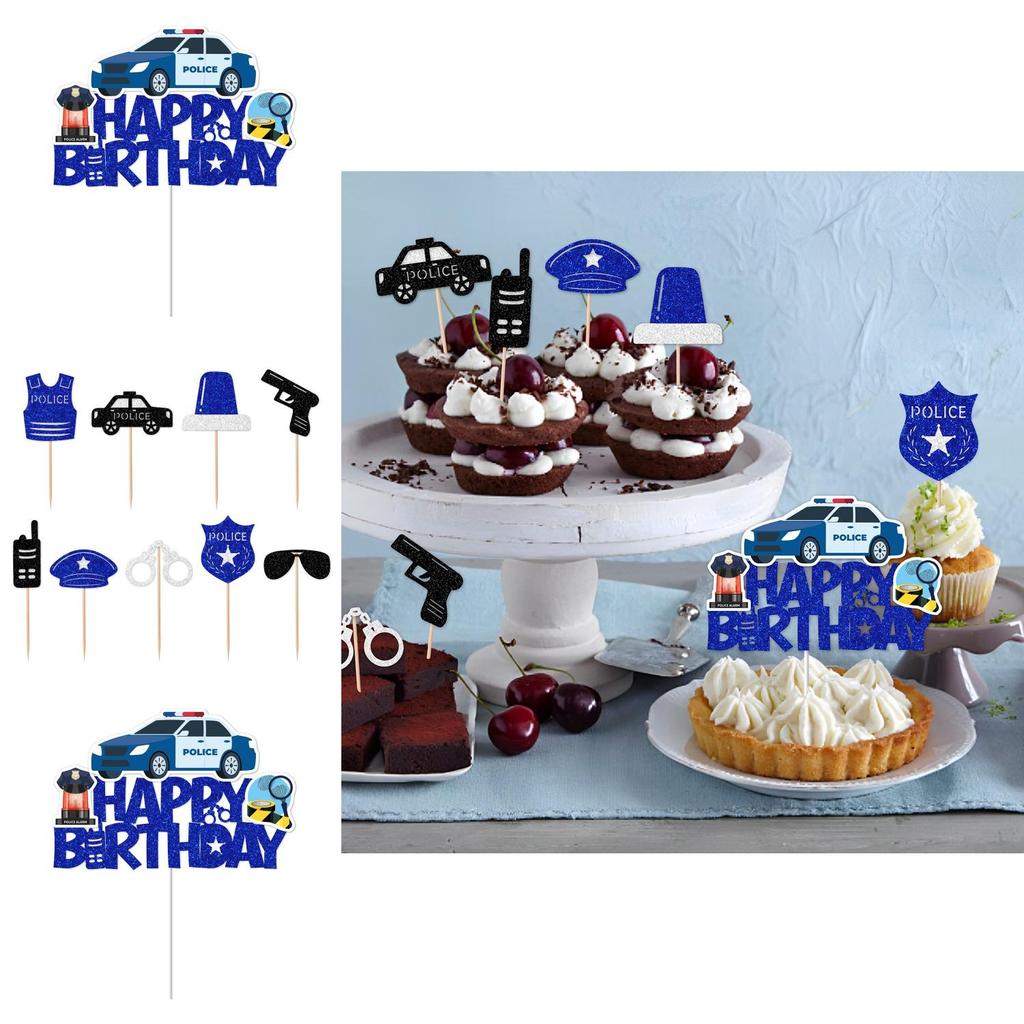 Police Theme Birthday Cake Decorations With Paper Cake Toppers For Party Celebration