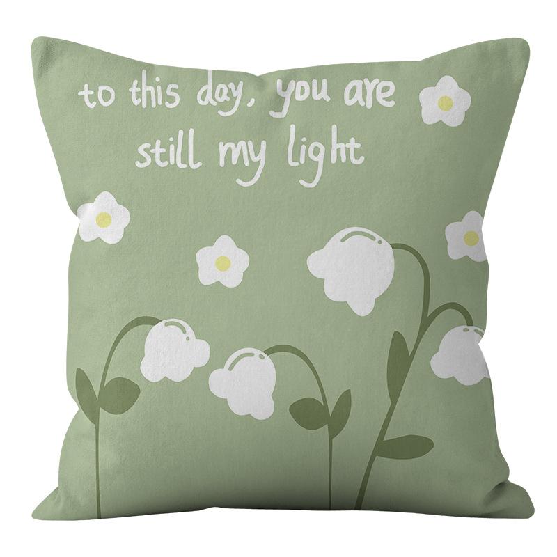 Small Clear Green Geometric Flower Print Pillowcase Short Velvet Cushion Living Room Sofa Pillowcase