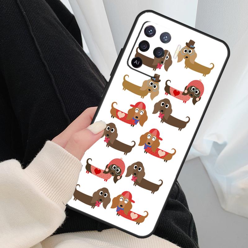 Cute Dachshund Sausage Dog Case For Oppo A40 A60 A80 A5 Pro A15 A16 A17 A57 A77 A94 A74 A54 A76 A96 A18 A38 A58 A78 A98
