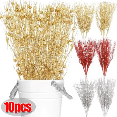 1/10Pcs Artificial Berry Twig Stems Christmas Glitter Holly Berries Flower Branches DIY Wreath Xmas Tree Festive Decoration