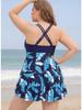 Plus Size Two-Piece Skirt Swimwear: Printed, Tummy Concealing, Slimming Boyshorts, Conservative Style, Ideal for Vacation or Hot Spring.