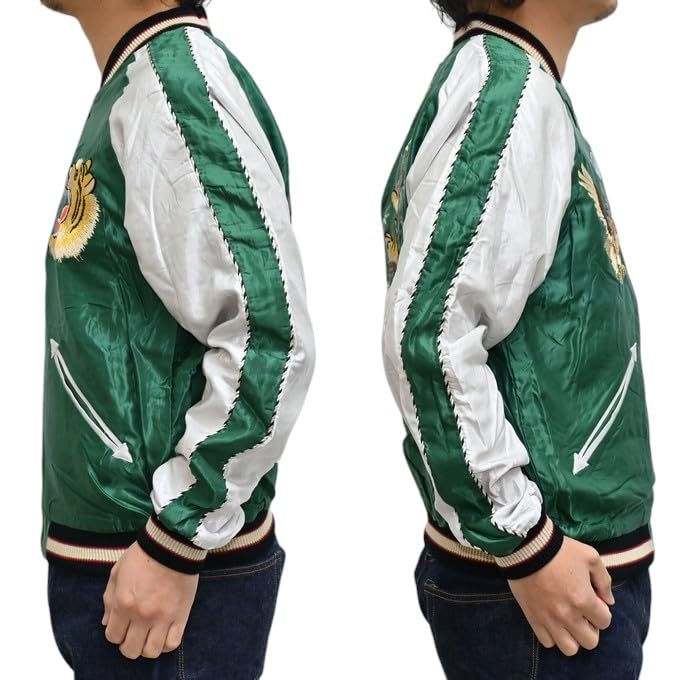 Tailor Toyo Souvenir Jacket Acetate Sukajan ROARING TIGER JAPAN MAP Taylor Toyo TT15682-145 × (JP, Alphabet, M, Green)