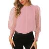 Kvinner Casual Ensfarge Rundhals Dot Mesh Lang Puffermet skjorte Bluse Topp
