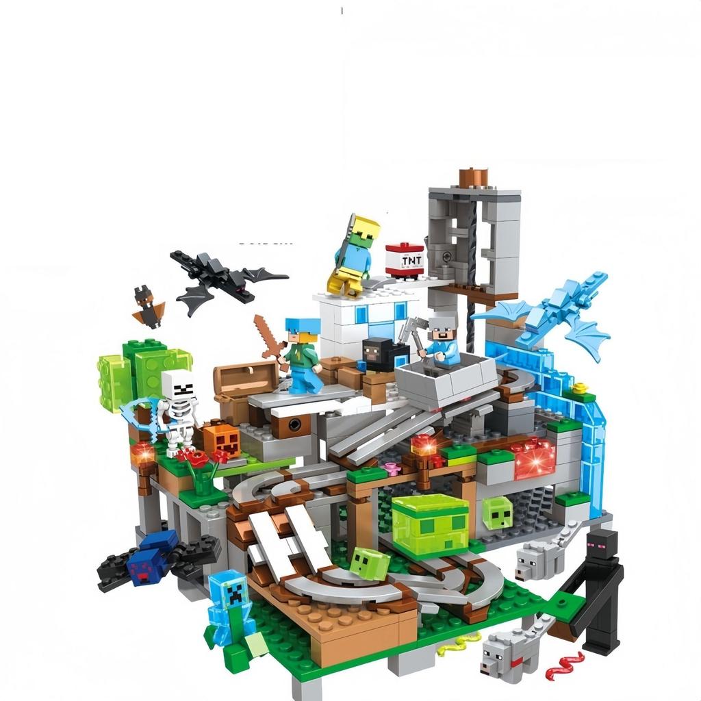 Minecraft Building Blocks Cave Base Set with Lift Mechanism, Village House Toy for Boys