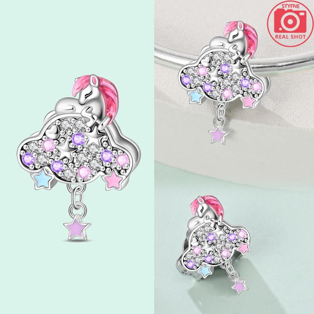 Kupfer Charm Anhänger Anhänger Authentisch Rosa Zirkon Blaue Wolke Herz Schöne Farben Anhänger Kompatibel Mit Armbändern Schmuck Damen Geschenk Herstellung Diy