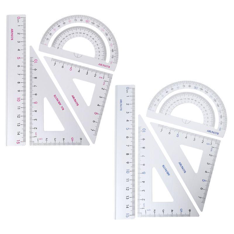 4 Stück Zeichenschulbedarf Set Quadratisches Dreieck Lineal Aluminiumlegierung Winkelmesser
