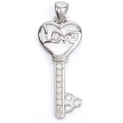 [Q9408] - Silver Pendant 'Key To Happiness' Rhodium-plated Silver White (love) - 25x12 Mm