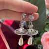 Earrings Pearl Westwood Saturn Retro Jewelry Women Gifts Diamond Color