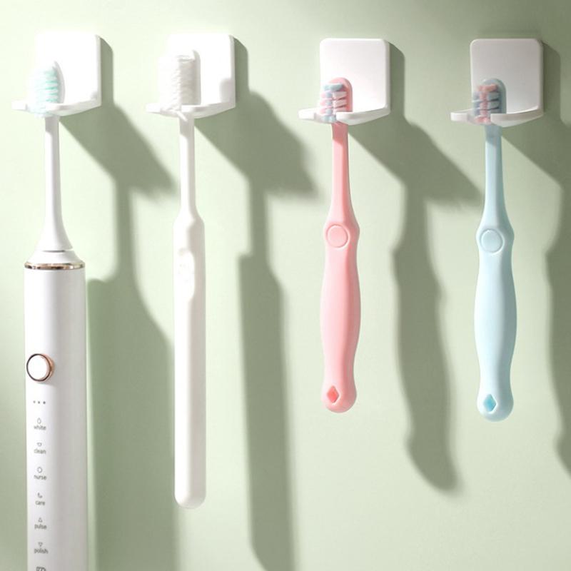 4pcs Toothbrush Rack Dustproof Wall Mounted Electric Toothbrush Rack Punch-free Bathroom Toothbrush Storage Rack