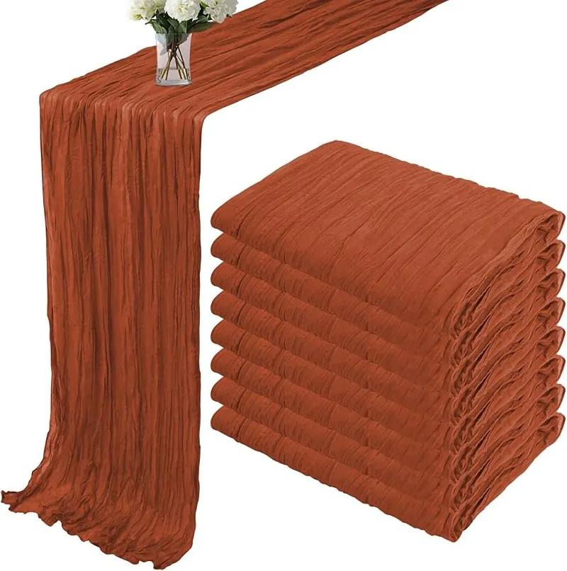 8pcs Wine Red Table Runner Rustic Burgundy Cheesecloth Table Runner For Wedding Birthday Party Christmas Tablecloth Overlay Deco