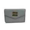 5MH021 Compact Wallet Logo Leather Tri-fold Wallet Blue Leather Used