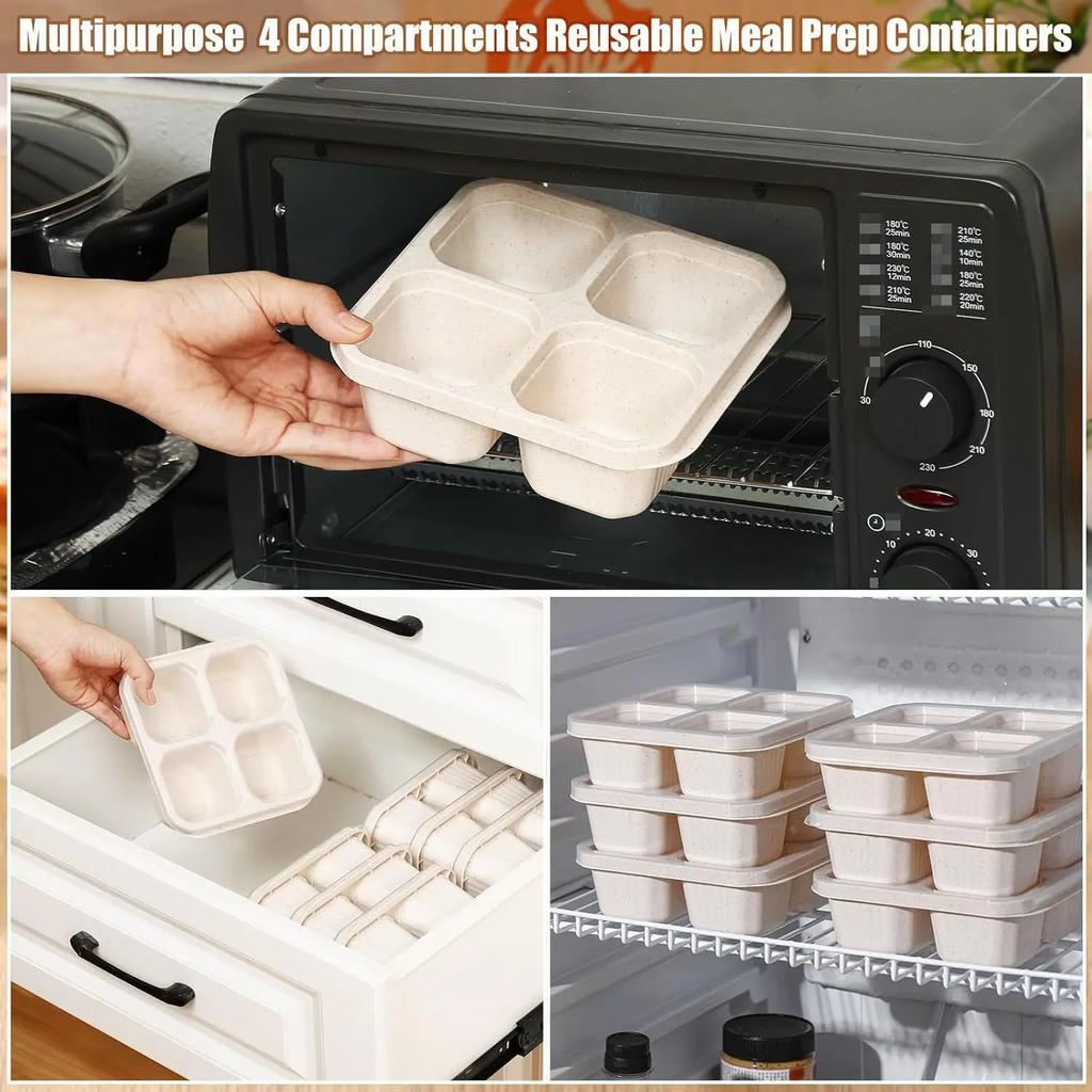 Portable Lunch Box Eco-friendily Wheat Straw Boxes Picnic Storage Box Fruit Container Compartmentalized Lunchbox for Kids Adult