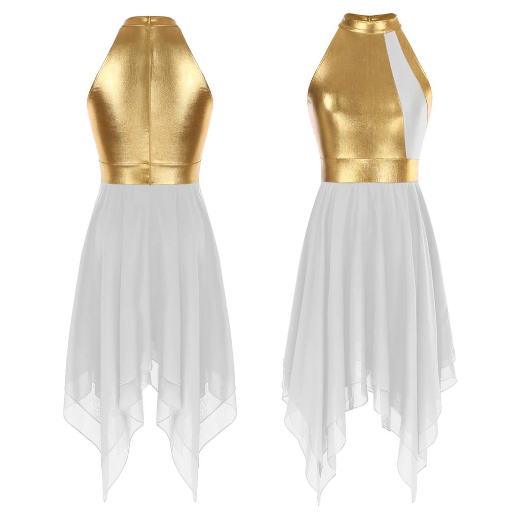 Damskie metalowe stroje do tańca liturgicznego, liryczne szaty do tańca, sukienki kultowe