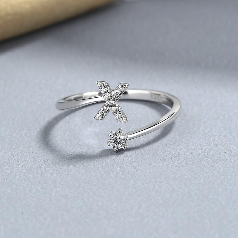 Sterling Adjustable Letter Zircon Ring Women Minimalist Fashion Jewelry Alphabet Initial