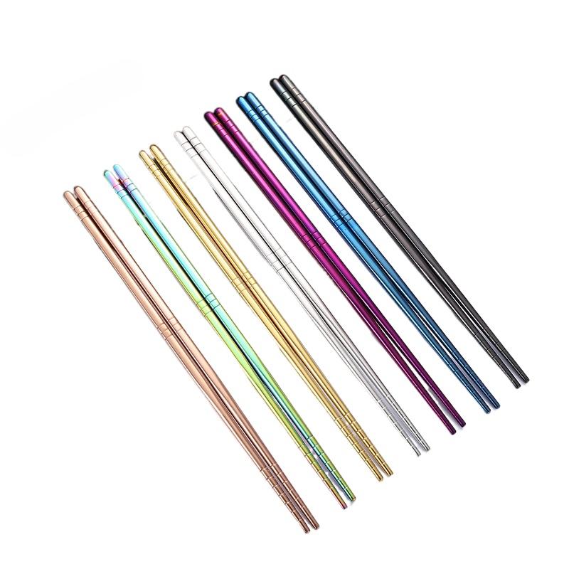 1 pair Stainless Steel Chopsticks Non-Slip Reusable Chinese Chopstick Sushi Noodle Metal Chop Sticks