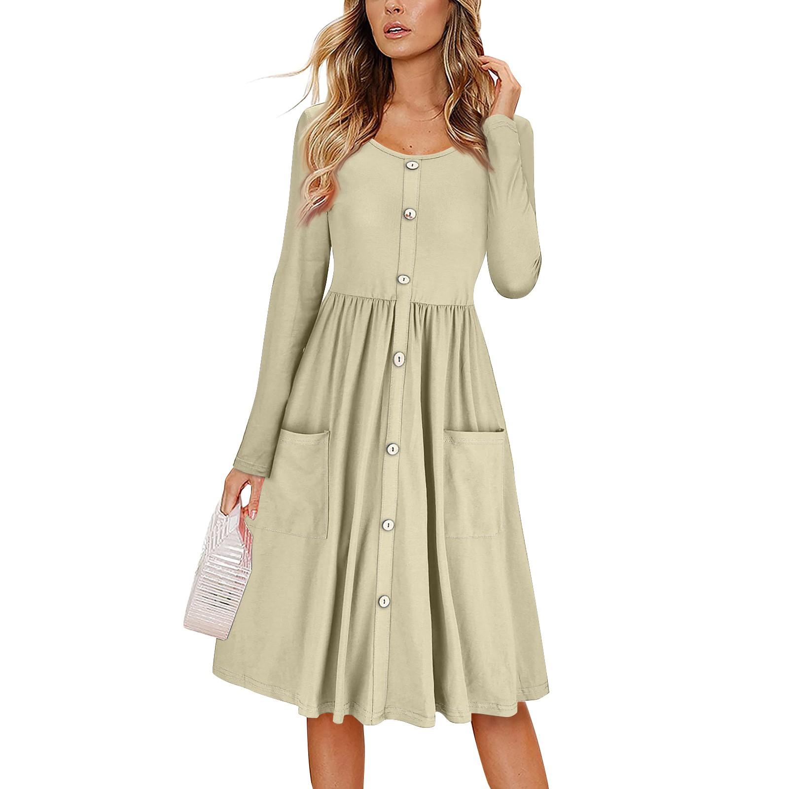 

Жіноча повсякденна модна сексуальна зручна сукня-сарафан з довгим рукавом і кишенями на ґудзиках M