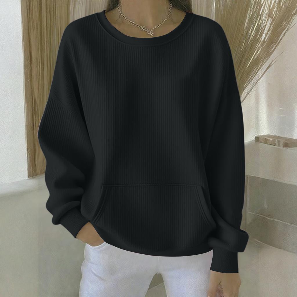 Women's Loose Comfortable Casual And Fashionable Round Neck Solid Color Long Sleeved Sweatshirt