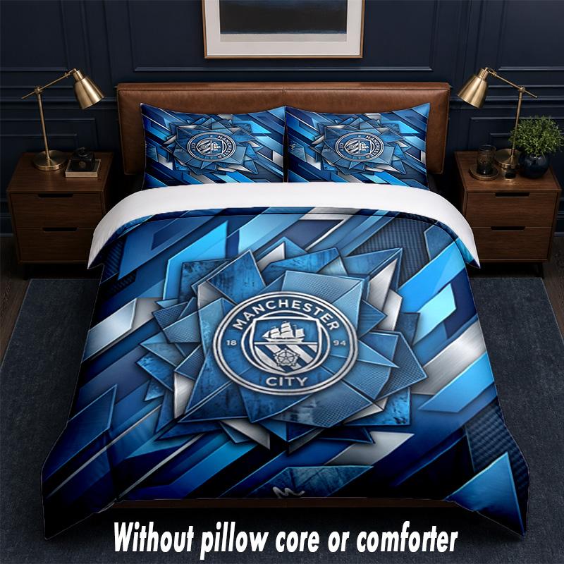 Set Biancheria da Letto Manchester City Design 1 Copripiumino + 2 Federe Morbido Traspirante Biancheria da Letto per la Casa
