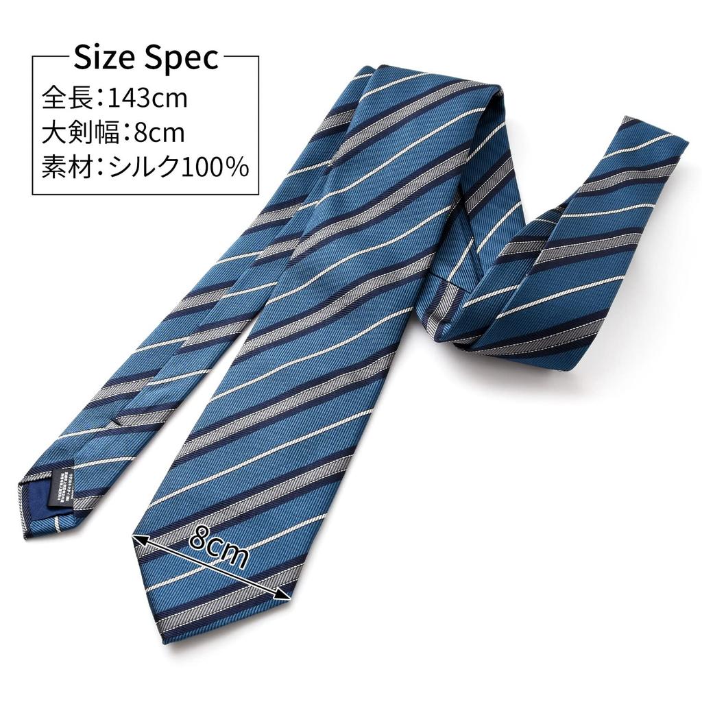[Michiko London] Brand Necktie, Made in Japan, Italian Fabric, Silk Jacquard Weave, Regimental Stripe, Business, Regular Size (D: Navy)