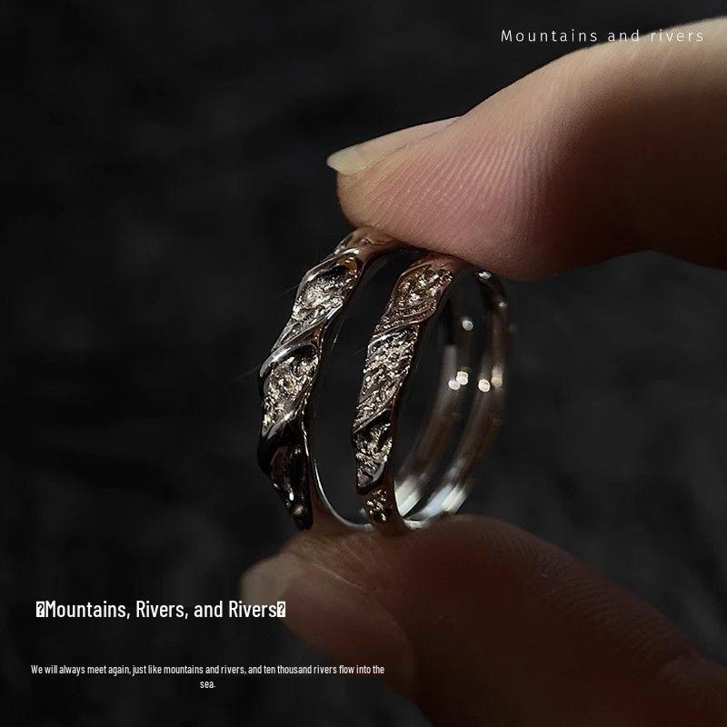 Mountain River Lovers Luxury Couple Rings - Elegant, Simple, and Versatile Plain Bands for Daily Wear