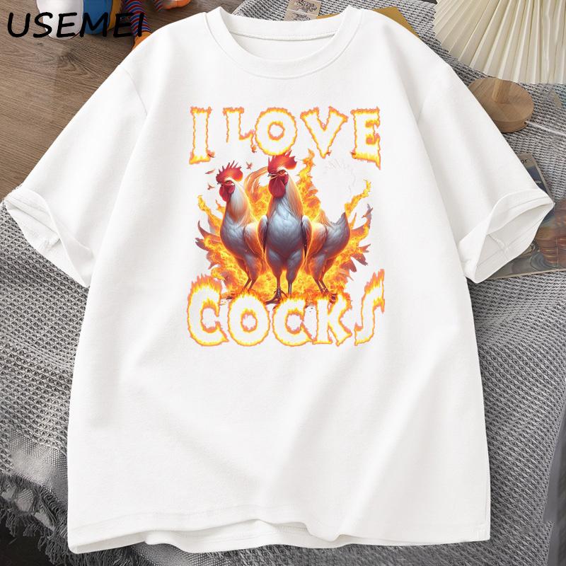 I Love Cocks Roosters Funny Meme T Shirt Men Women Funny Graphic T Shrts Farmer Chicken Lover T-Shirt Cotton Mens Printed Tees