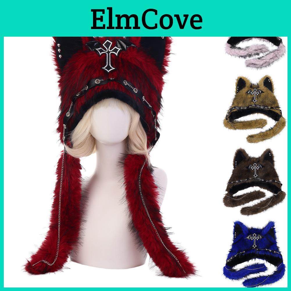 Plush Cat Ears Hat For Winter Warmth With Foldable Design For Punk Style Enthusiasts