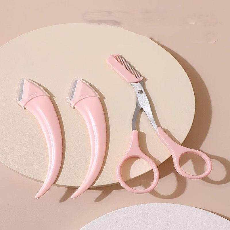 Pink Eyebrow Trimming Scissors with Built-in Comb - Stainless Steel, Precise Grooming Tool, Creating Perfect Eyebrows