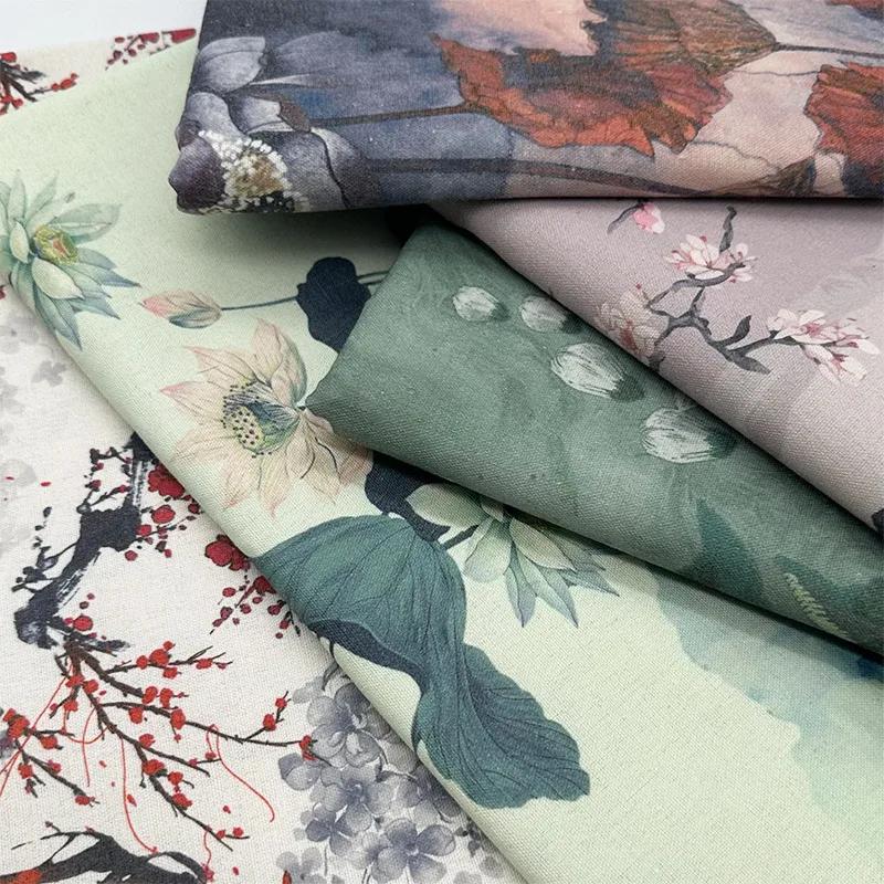 0.5m/1m/2m Encrypted Cotton Linen Retro Chinese Ink Style Fabric For Decorative Cloth Tablecloths Curtains Handmade DIY Fabric