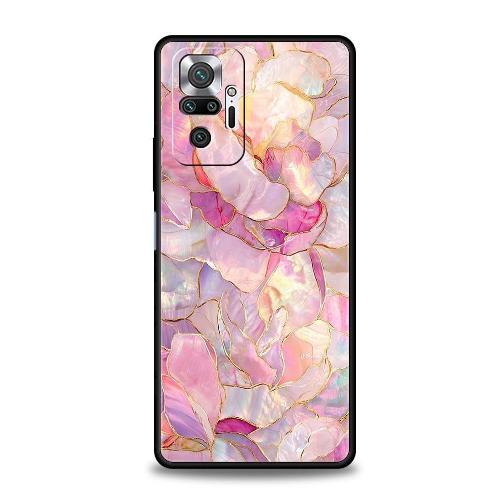 Fashion Gold Pink Marble Phone Case For Xiaomi Redmi Note 14 13 5G 10 11 12 Pro Plus 4G 14C 13C 12C 10C Black Cover