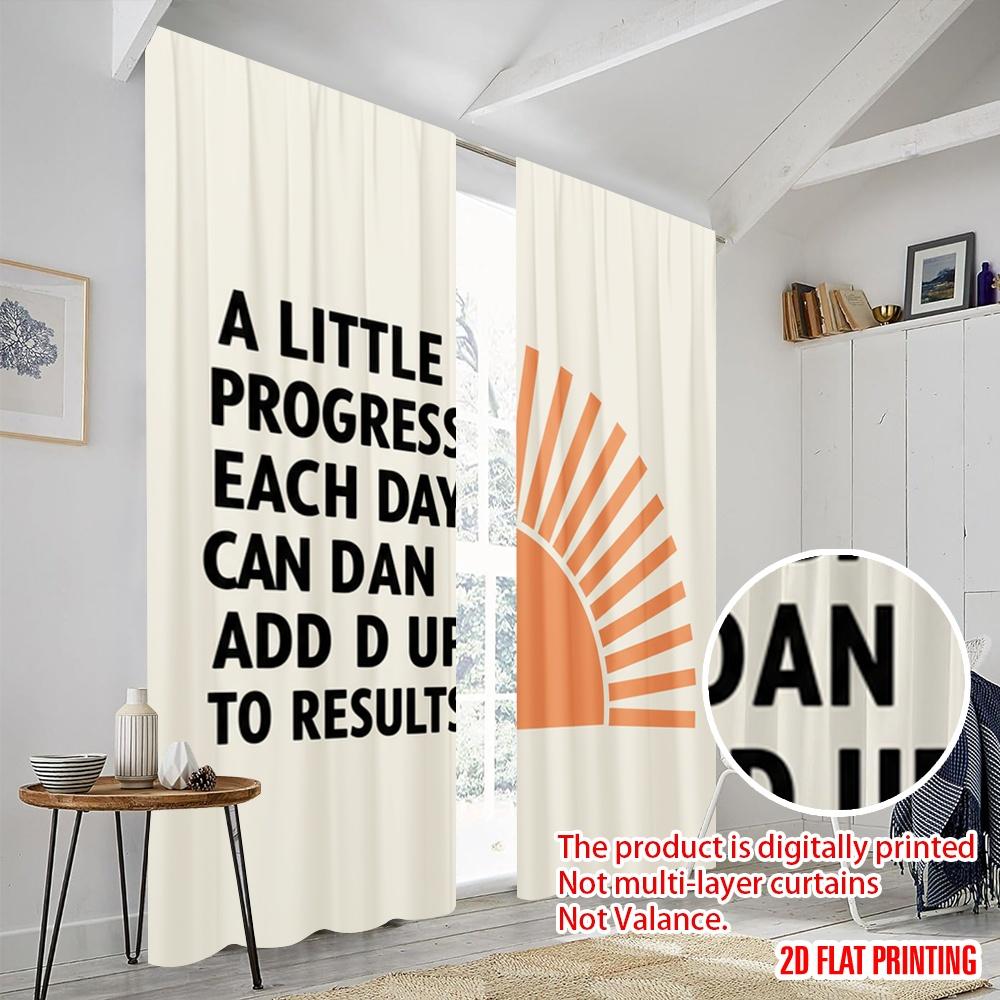2 Stück 2D Flachdruck Vorhänge Jeden Tag ein kleiner Fortschritt Polyester Ohne Strom Festliche Wanddekoration Perfekt für Innen