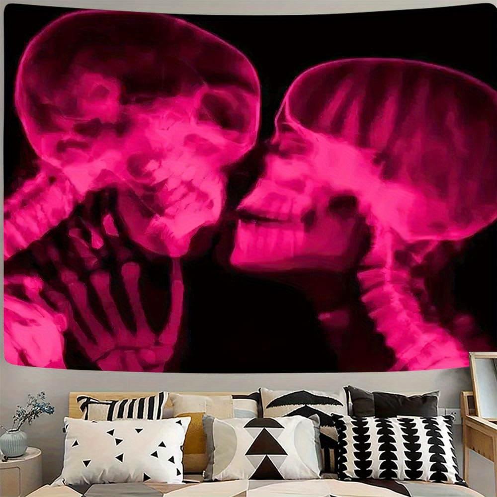 

1 Pink X Ray Skeleton Kiss Tapestry 2D Single Print Edgy Durable Tapestry Home Bedroom Dorm Apartment Gothic Romantic Vibe Decor 74x94cm(29x37in)