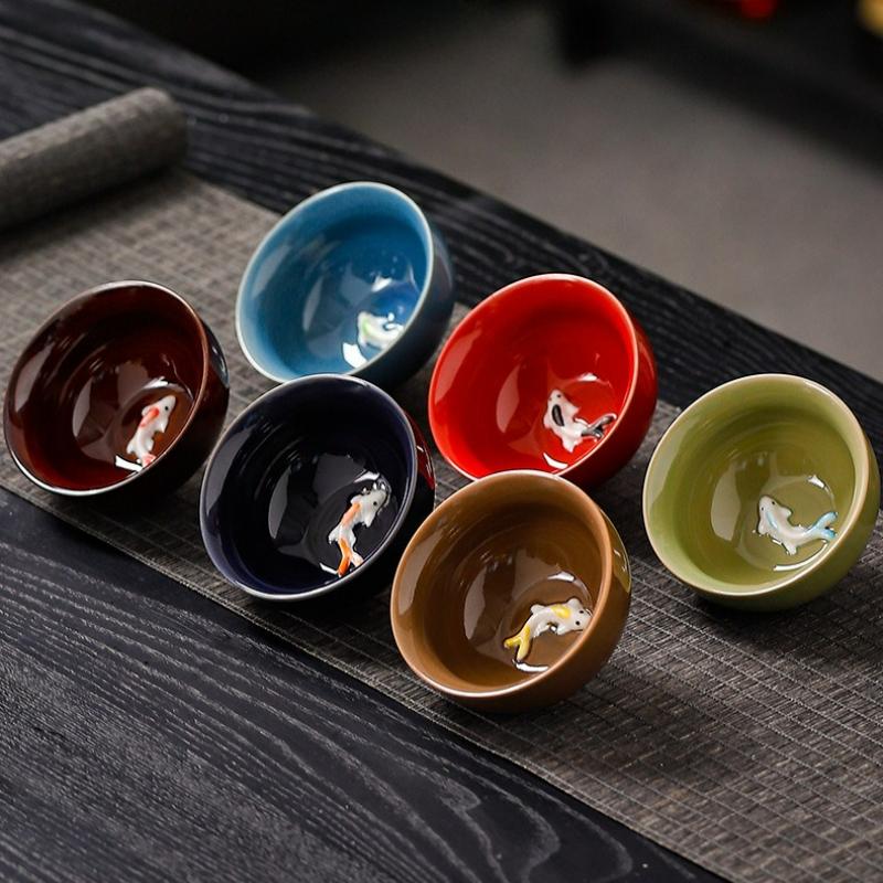 Celadon Fish Ceramic Teacup Small Carp Teacups Kung Fu Teaware Cups Chinese Handmade Travel Tea Set Drinking Accessories Gift