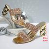 Fashion Brand Design High Heels Gold Silver Glitter Sandals Women Square Toe Plus Size 35-43 Summer Mule Shoes Woman Gladiator Slippers