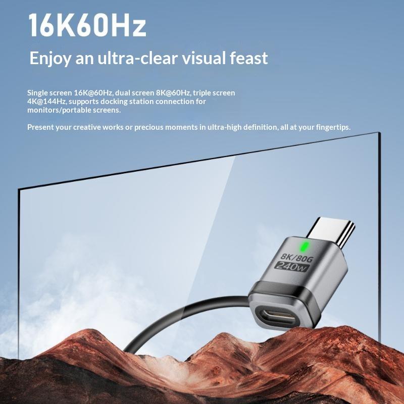 USB4 240W PD 5A Right Angle USB C to Type C Converter Fast Charging Data Sync Adapter for Car Camping Trip Charging