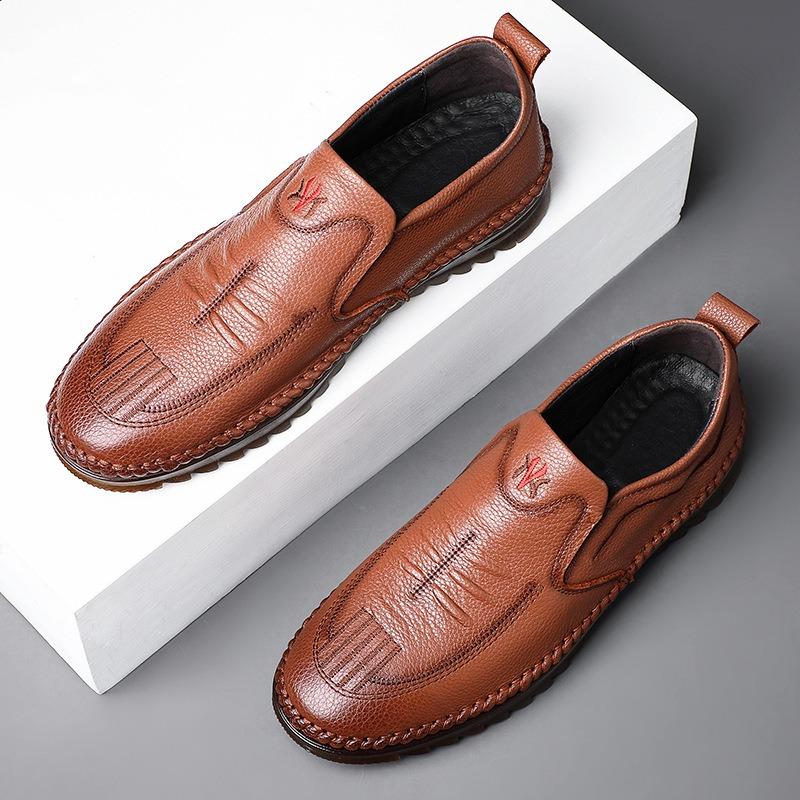 Spring new first-layer cowhide men's casual shoes genuine leather single shoes men's shoes handmade leather shoes men's single shoes