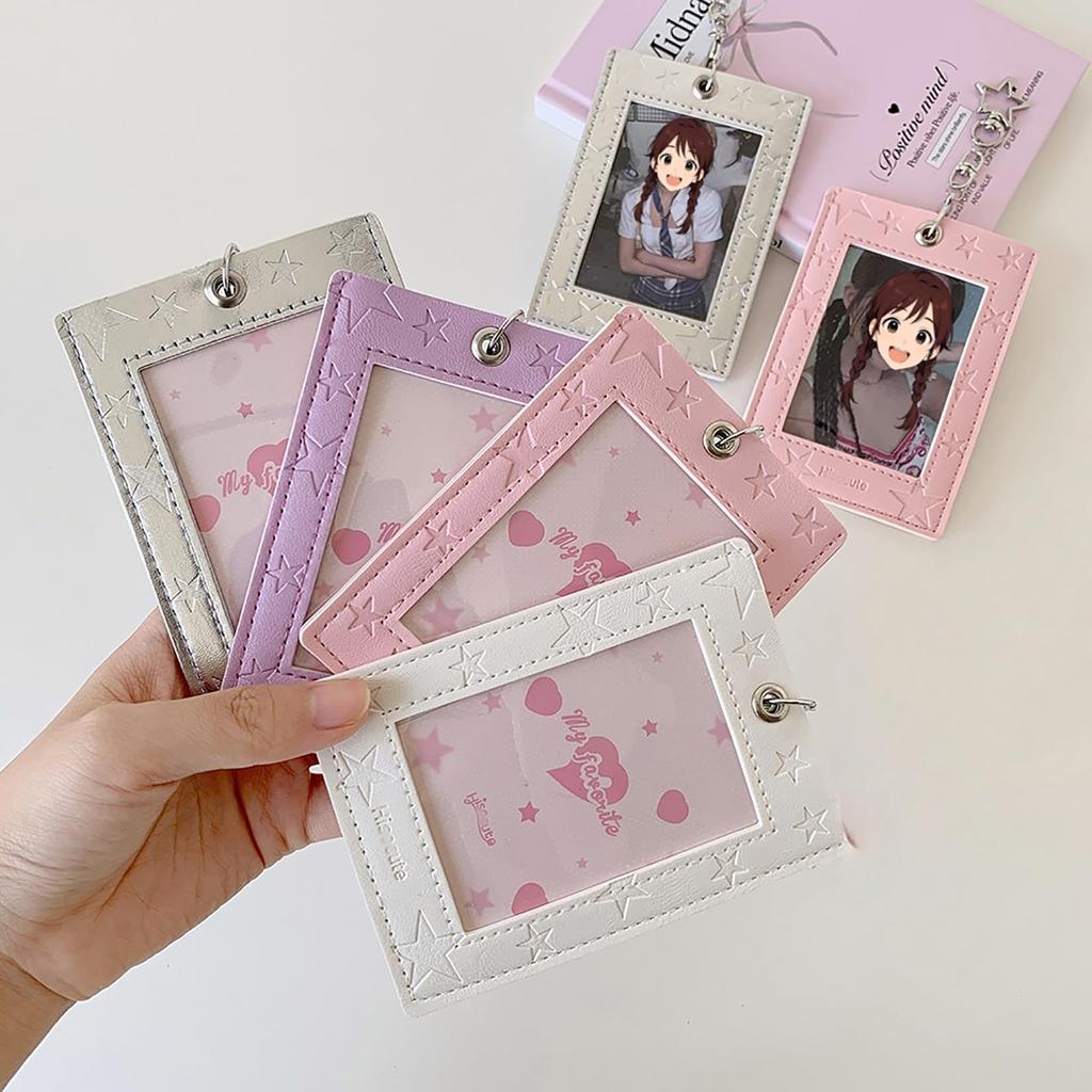Yemax Card Trading Card Case with Star Clear PU Perfect for Oshikatsu Photo and with Card Loader and Snap White Holder, Pattern, Stamp, Window,