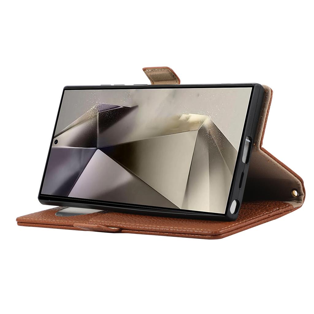For Samsung Galaxy S23 Ultra Wallet Phone Case Shockproof TPU+PU Leather Flip Cover with Mirror,Strap