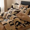 New Thickened Warm High Gram Weight Half Fleece Milk Fleece Jacquard Four-piece Set Bed Sheet Mattress Leopard Print