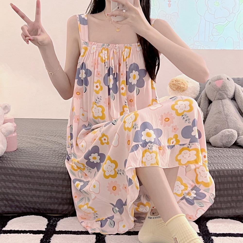 Cotton and Silk Nightgown Women's Spring, Summer and Autumn Casual Short-sleeved Large-size Printed Pajamas Summer Thin High-end Sensitive Cotton Whol