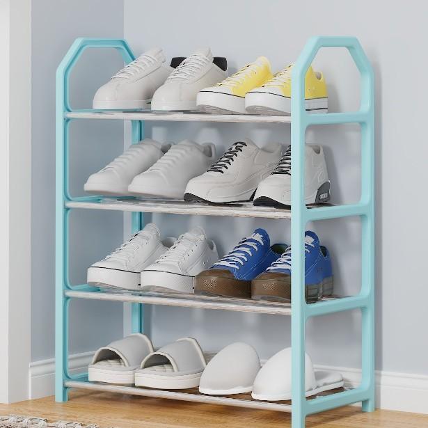 4-слойная металлическая полка для обуви черная большая вместимость синий 890₽