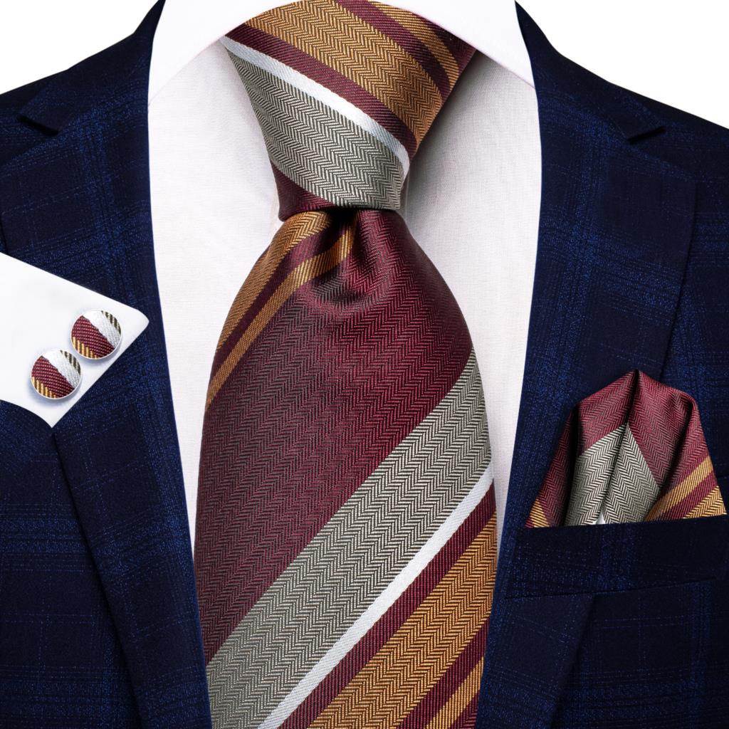 Hi-Tie Navy Blue Striped Silk Wedding Tie For Men Fashion Design Gift Men Necktie Hanky Cufflink Set Business Party Dropshiping